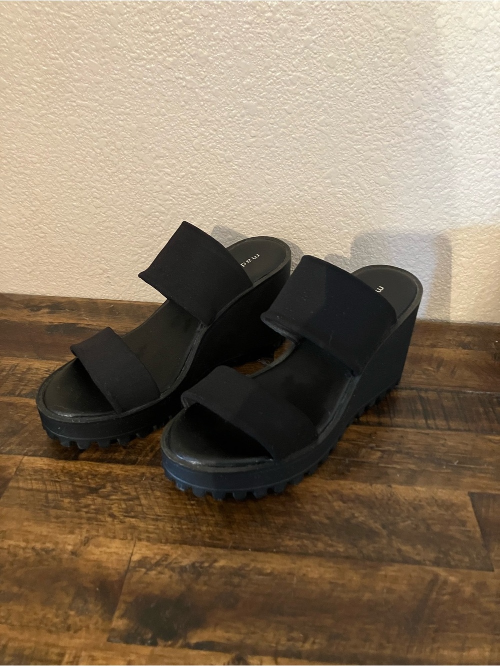 Madden Girl Black Wide Strap Platform Sandals